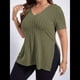 thumbnail image 5 of Blusas de Talla Grande para Mujer, Informales, con Cuello en V, Corta y Dobladillo Dividido, para Verano. Verde 5XL, 5 of 8
