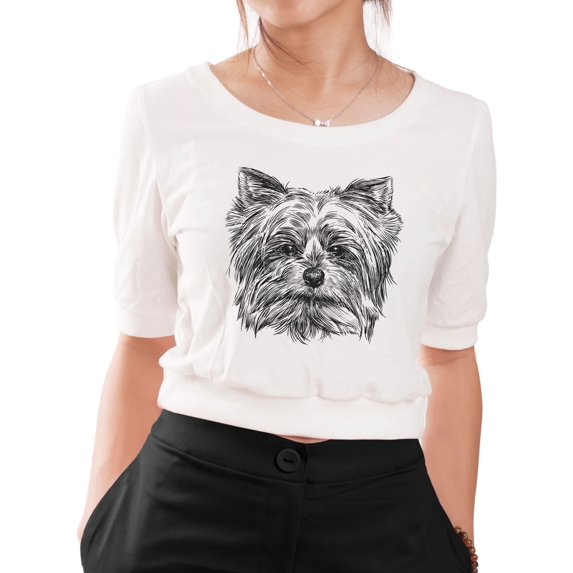 Terrier Dog Face Printed 100% Cotton Elbow Sleeves Croptop WTS_05 L