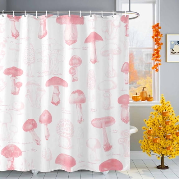 Vintage Country Pink Mushroom Shower Curtain for Bathroom, Autumn Botantical Waterproof Shower Curtains Washable Quick Dry with Hooks Bathtub Curtains 72x72 IN