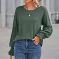 thumbnail image 2 of Diufon Womens Casual Tunics Fall Solid Color Tops Round Neck Ruffle Long Sleeve Blouses, 2 of 5