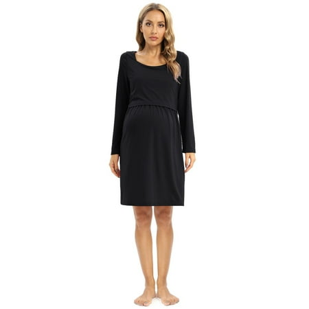 

Maternity Nightgown Long Sleeve Nursing Dress for Women Ultra Soft Double Layer Breastfeeding Sleepwear