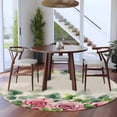 thumbnail image 4 of Spring Pink Roses Round Area Rug 5ft, Pastoral Eucalyptus Leaves Rustic Burlap Washable Non-Slip Circle Rugs for Bedroom Living Room Kitchen, Soft Low Pile Carpet for Dining Room Playroom Nursery, 4 of 9