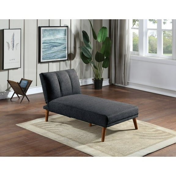 Black Polyfiber Chaise Bed in Living Room Having Solid Wood Legs and Polyfiber Fabric