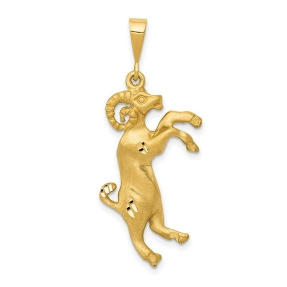 Diamond2Deal 10K Yellow Gold Aries Zodiac Charm Pendant for Women (L- 1.58 inch, W- 0.4 inch)