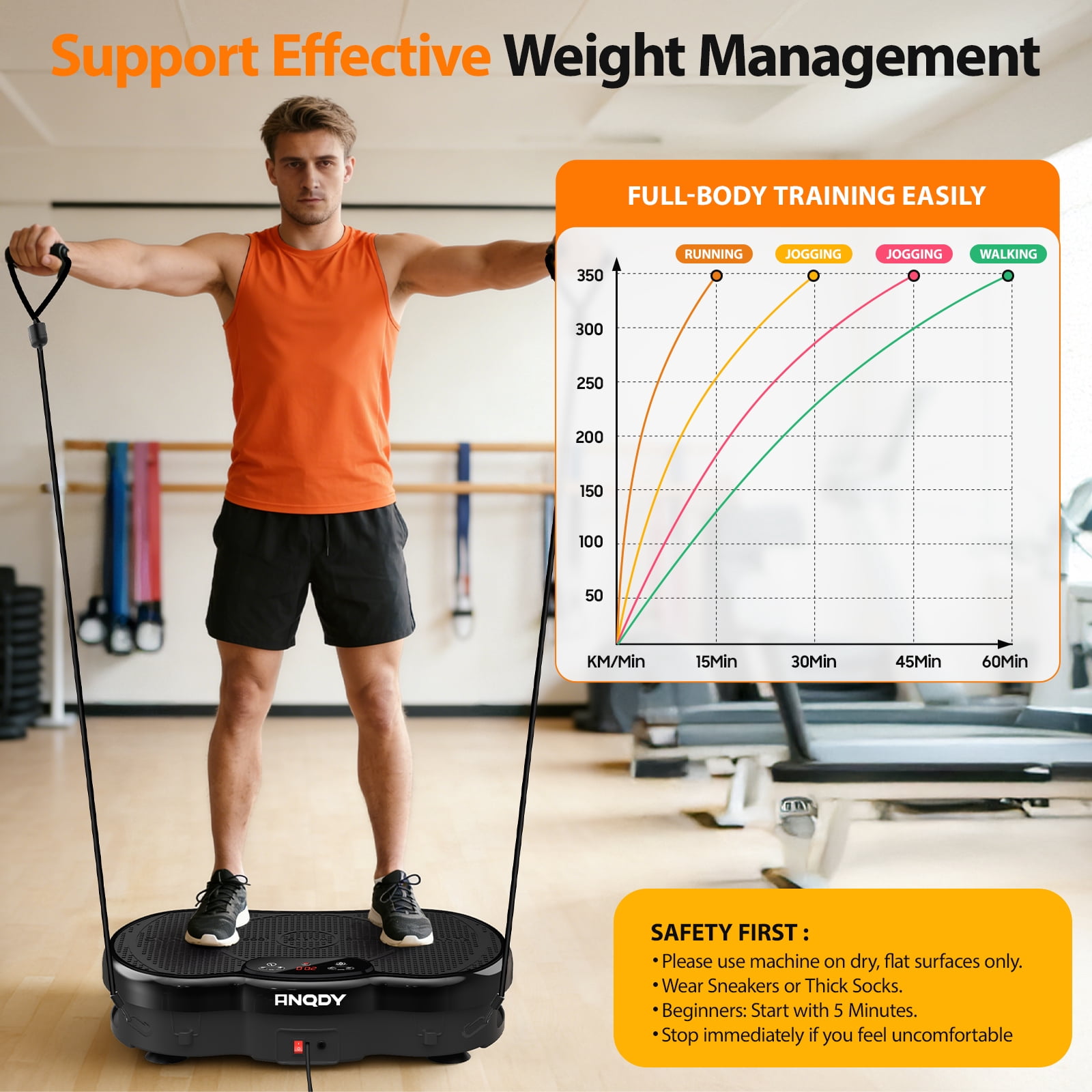 Anqdy Vibrating Plate Muscle Toner, Whole Body Exercise Machine with 2 Loops for Home Exercise Gym 350lb Capacity