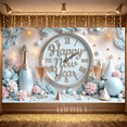thumbnail image 5 of Gold Decorative Happy New Year Banner Light Blue New Year Display Star Pattern Floral Design Festive Backdrop for New Year Party Holiday Celebration Indoor Decoration, 5 of 9