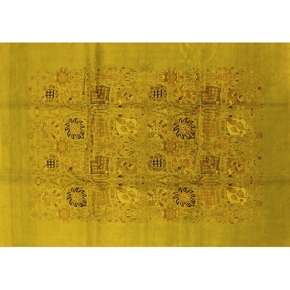 Ahgly Company Machine Washable Indoor Rectangle Oriental Yellow Industrial Area Rugs, 2' x 4'
