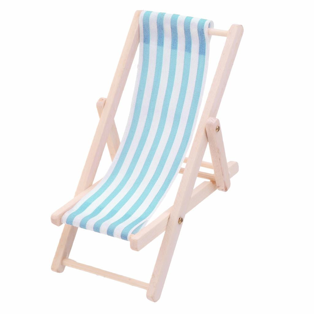 Miniature Dollhouse FAIRY GARDEN ~ Blue & White Stripe Lounge Beach Deck Chair 