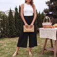 thumbnail image 6 of Stralyhd Womens Wide Leg Capris Pants Breathable Half Elastic Waist Casual 3/4 Pants Fashion Vacation Trousers Summer Linen Pants with Pockets Black XL, 6 of 8
