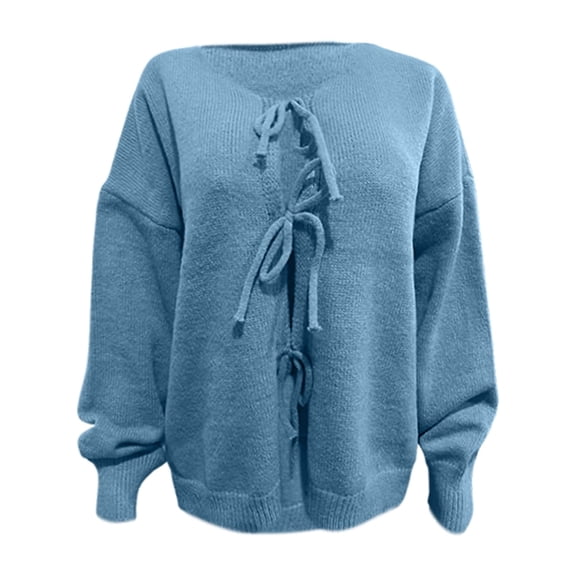 Ediodpoh Women Tie Front Oversized Knitted Cardigan Girls Knitwear Sweater Top Cardigan Sweaters for Women with Sleeve Open Front Blue S