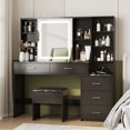thumbnail image 2 of VEANERWOOD Large Vanity Set with lighted Sliding Mirror Makeup Vanity Table with Charging Station and 5 Drawers Storage, White, 2 of 11