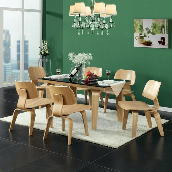 Modway Fathom 18.5" Style Wood Dining Chairs in Natural (Set of 6)