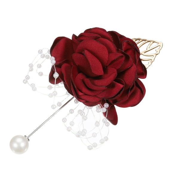 Uxcell Wrist Corsage Artificial Flower Brooch Bracelets Pack of 1 Rose Wrist Bride Groom Decorative 12x7cm Deep Red