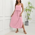 thumbnail image 4 of Afdoent Dresses For Women Sleeveless Solid Color U Neck Dress With Adjustable Drawstring Side Slit Beach To Brunch Travel Outfits, 4 of 6