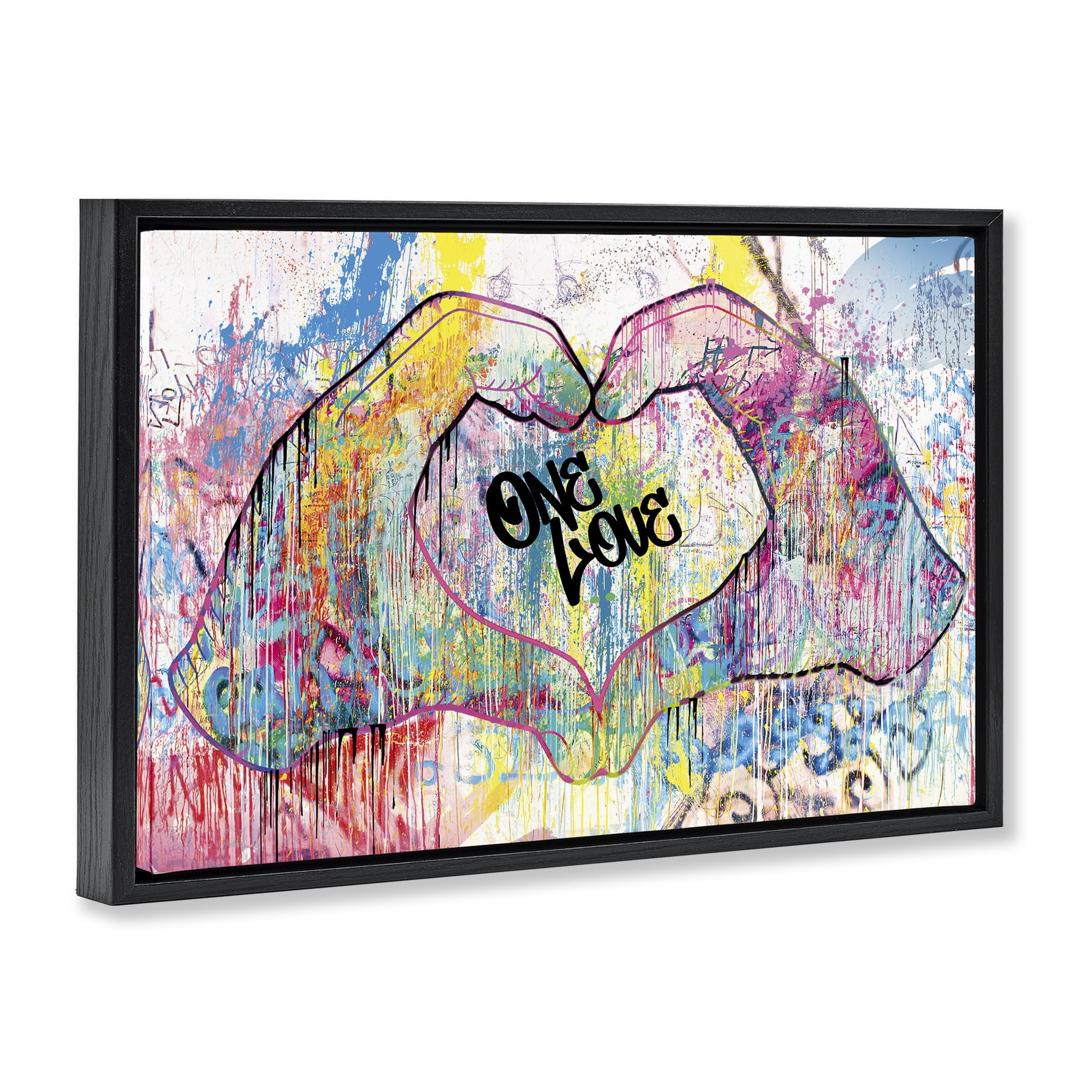 Stupell Industries Urban One Love Heart Symbol Typography Painting Black Floater Framed Canvas Art Print Wall Art, 25 x 17