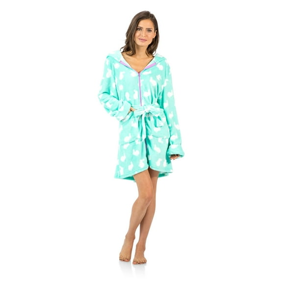 Ashford & Brooks Women's Plush Coral Fleece Zip Up Hooded Robe