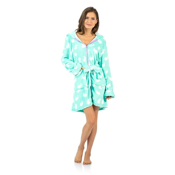 Ashford & Brooks Women's Plush Coral Fleece Zip Up Hooded Robe