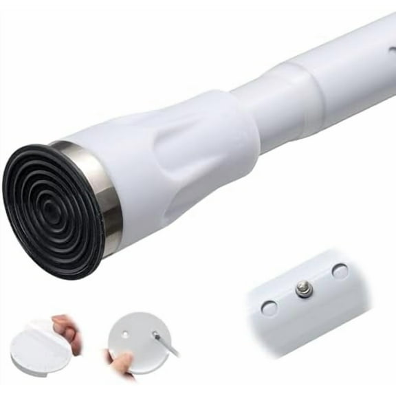 White Tension Curtian rod no drill, 42 to 100 inch Adjustable Heavy Duty black shower curtain rod for Windows bathroom Closet