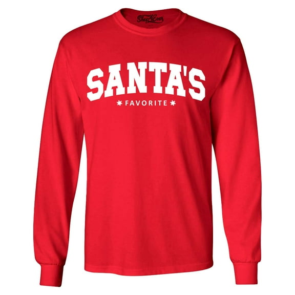 Shop4Ever Men's Santa's Favorite Varsity Style Christmas Long Sleeve Shirt Large Red