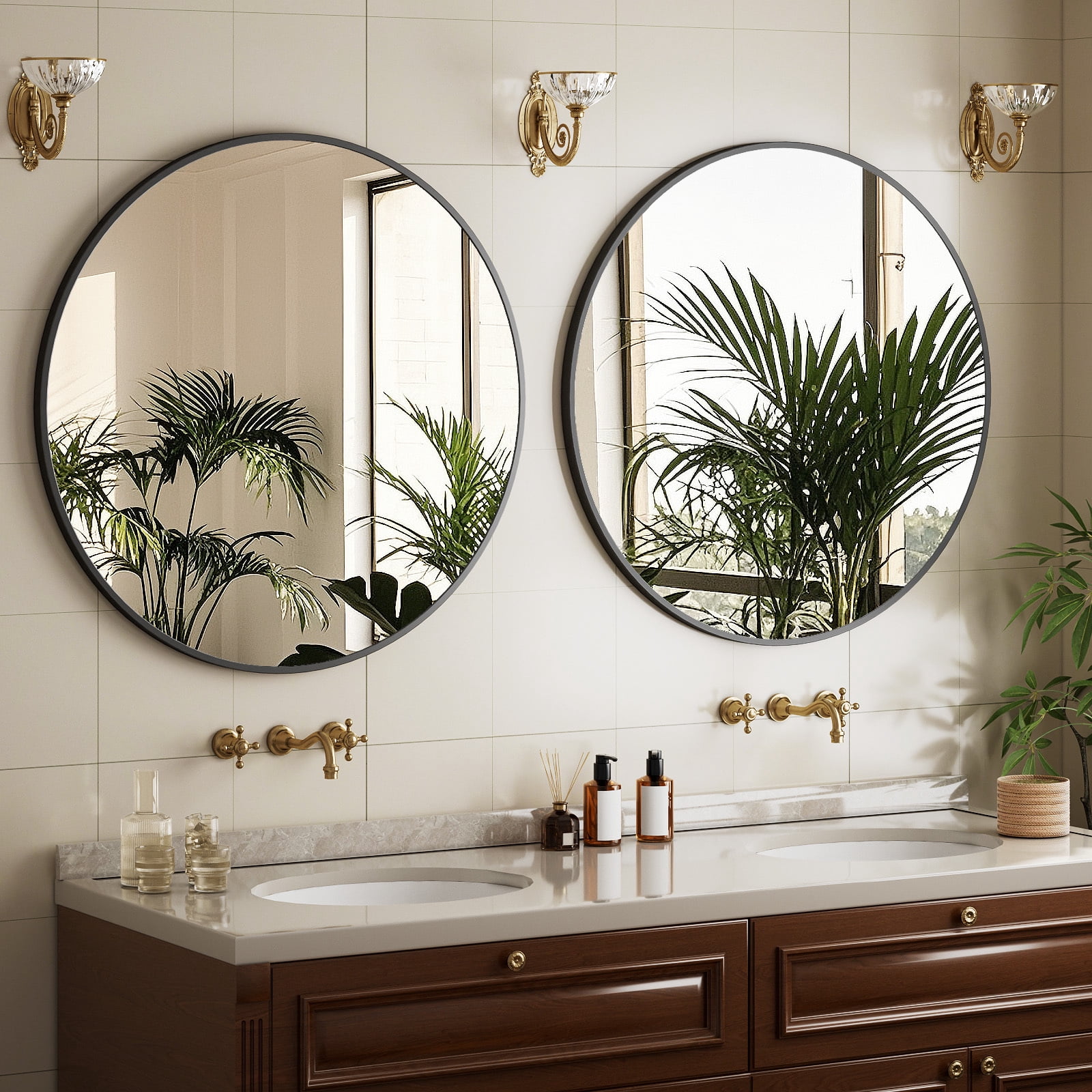 Mirstory 30" Bathroom Mirror Round Wall Mirror Vanity Mirror with Metal Frame, Black