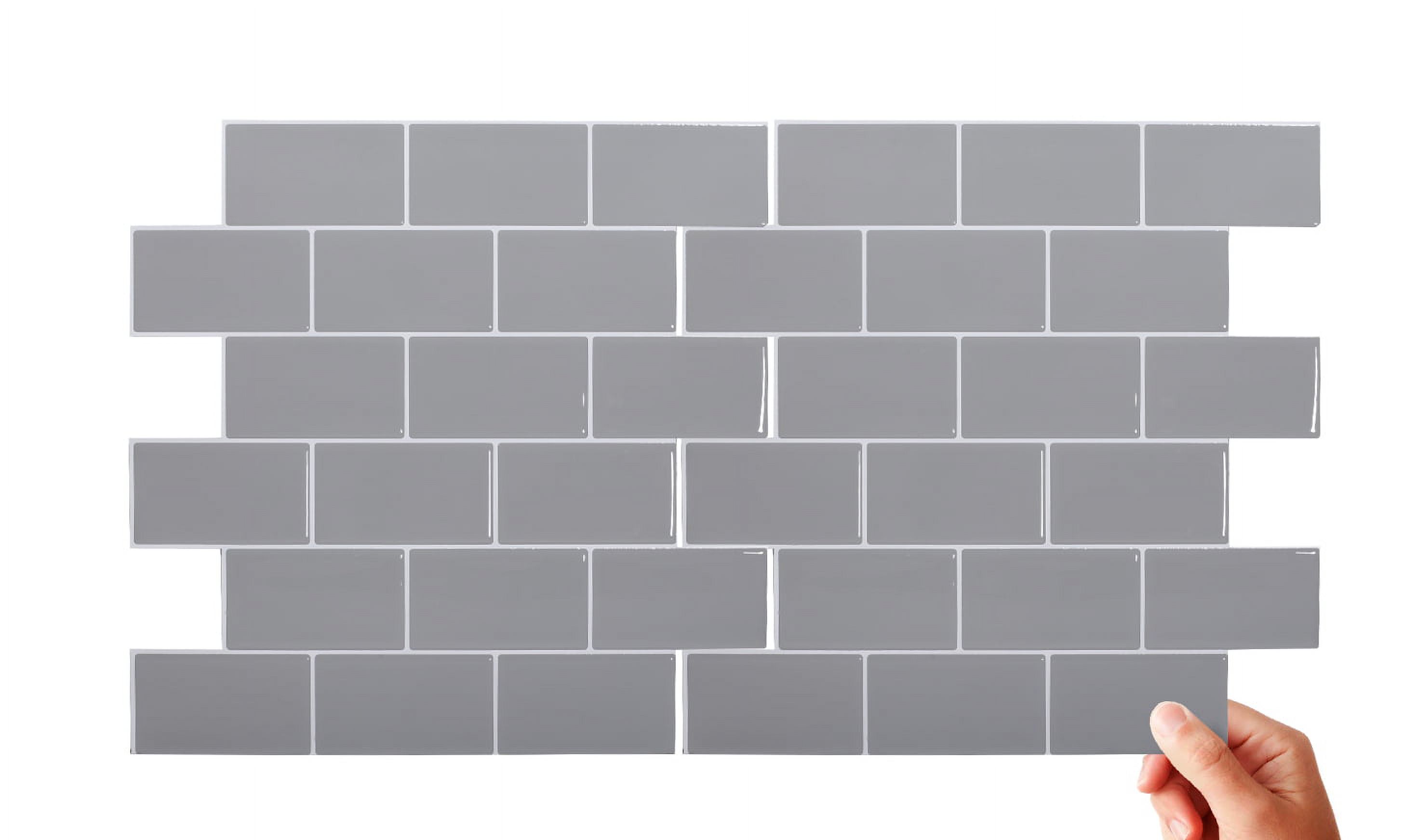 Peel and Stick Premium Grey Subway Wall Tiles Stick On Kitchen Backsplash Thicker Design  - 10 Sheets