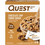 (3 pack) Quest Protein Bar, Chocolate Chip Cookie Dough Flavored, 21g Protein, Gluten Free, 4 Count
