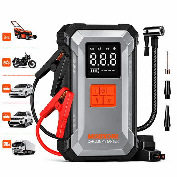 3000A Peak 8-in-1 Car Jump Starter with Air Compressor,150PSI Digital Tire Inflator, 12V Battery Booster, USB Power Bank & 400-Lumen LED Light