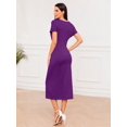 thumbnail image 2 of Purple Twist Front Midi Dress With Short Sleeves And Side Slit, 2 of 5