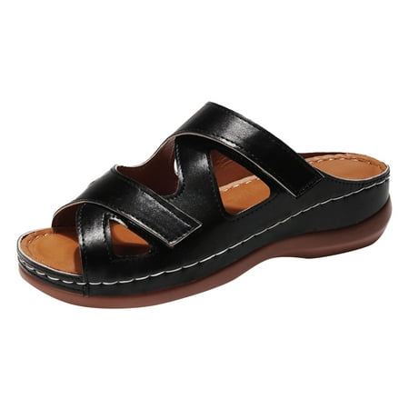 

Sandals For Women Fashion Slippers Thick Soles Open Toe Breathable Lightweight Slip On Solid Color Roman Beach Sandal Black 41