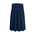 thumbnail image 5 of Women Regular Skirt With Pockets Below The Knee Length Color Ruched Flowy Midi Skirt Navy M, 5 of 5