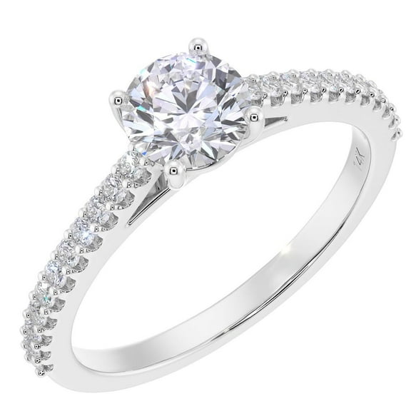 PEORA Lab Grown Diamond Cathedral Engagement Ring in 14K White Gold, 0.90 Carat total, Round Brilliant, F-G Color, VS Clarity, Size 9