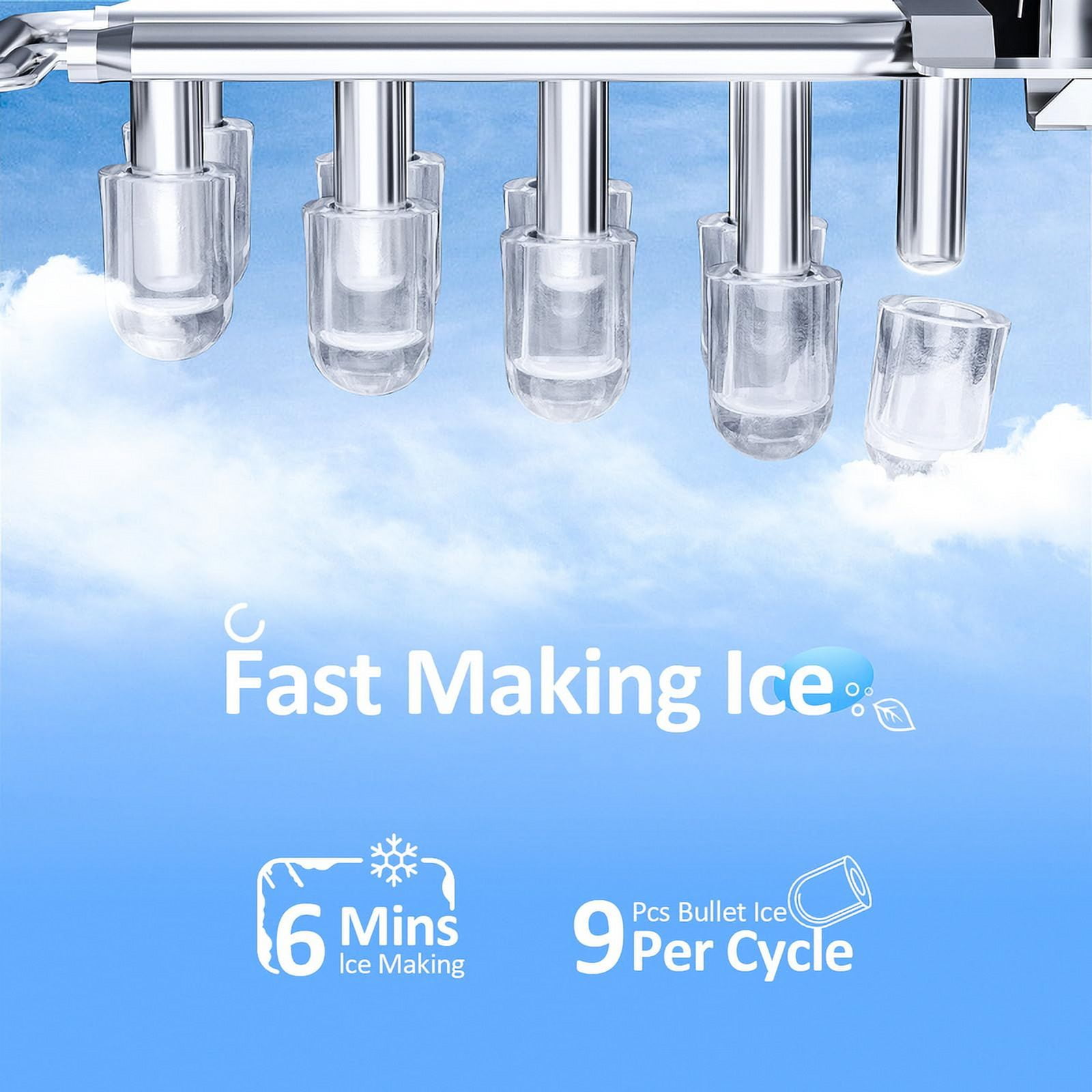 YUKOOL Countertop Ice Maker with Handle Portable Ice Maker, 26lbs/24 Hours, 6 Minutes/9 Ice Cubes, S/L Bullet Ice, Self Cleaning, Suitable for Home, Kitchen, Office, Leisure Area(GREEN)
