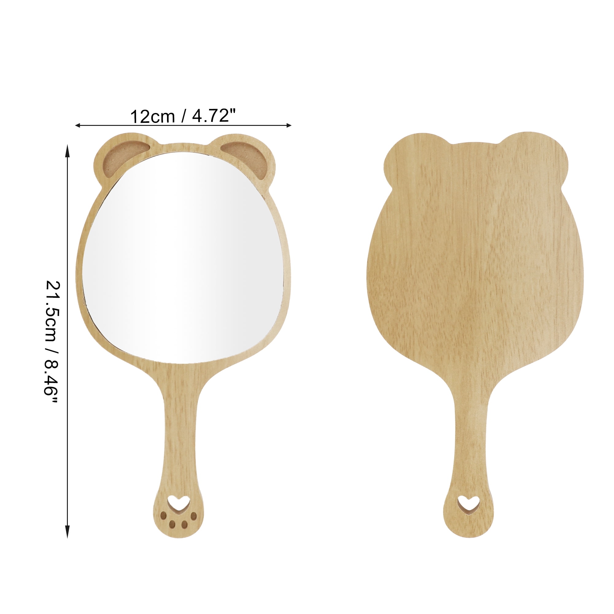 Unique Bargains 1 Pc Cartoon Ears Hand Mirror for Beauty Parlor Business Travel Wood Color