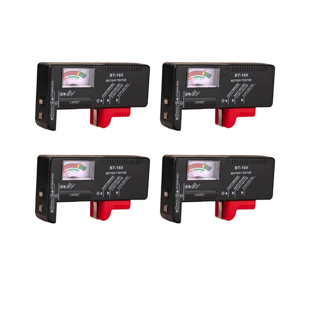 MasteelfCA 4Pcs Professional Portable Battery Tester Easy-to-Read Volt Checker Voltage Meter Battery Capacity Tester for 9V 1.5V and AA AAA and Button Cell Battery (Black)