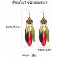 thumbnail image 6 of Long Feather Dangle Drop Statement Earrings for Women Gold-Toned Bohemian Enamel Fan Shaped Leaf Turquoise Beads Fringe Tassel Dangling Studs Earring Lightweight Fish Hook Vintage Ethnic Jewelry, 6 of 12