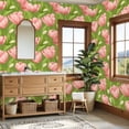 thumbnail image 4 of Sage Green Peel and Stick Wallpaper Pink Tulip Floral Green Soft Green Leaves Petals Wall Mural 23.6in x 9.8ft Self Adhesive Removable Wall Paper Renter Friendly Wallpaper for Girls Bedroom, 4 of 8