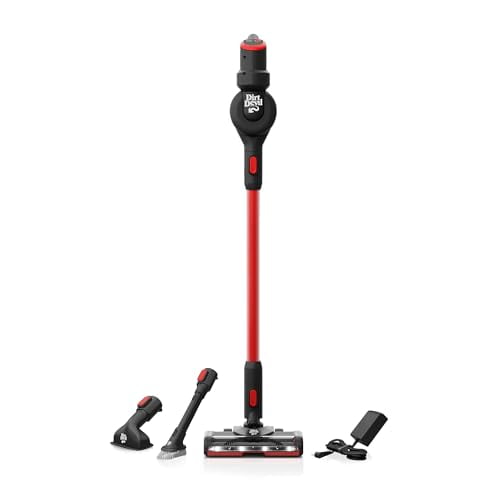 Aspiradora vertical inalámbrica autónoma Dirt Devil con herramientas incluidas, para alfombras y suelos duros, diseño ligero, potente succión, luces LED, BD57000V, color negro