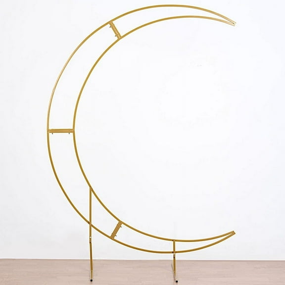 Balsa Circle Gold 7.5 feet Metal Floral Display Frame Crescent Moon Backdrop Stand Wedding Arch Party Decorations