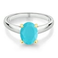 thumbnail image 2 of Gem Stone King 1.50 Ct Oval Green Turquoise 10K White and Yellow Gold Ring Ring (Size 9), 2 of 4
