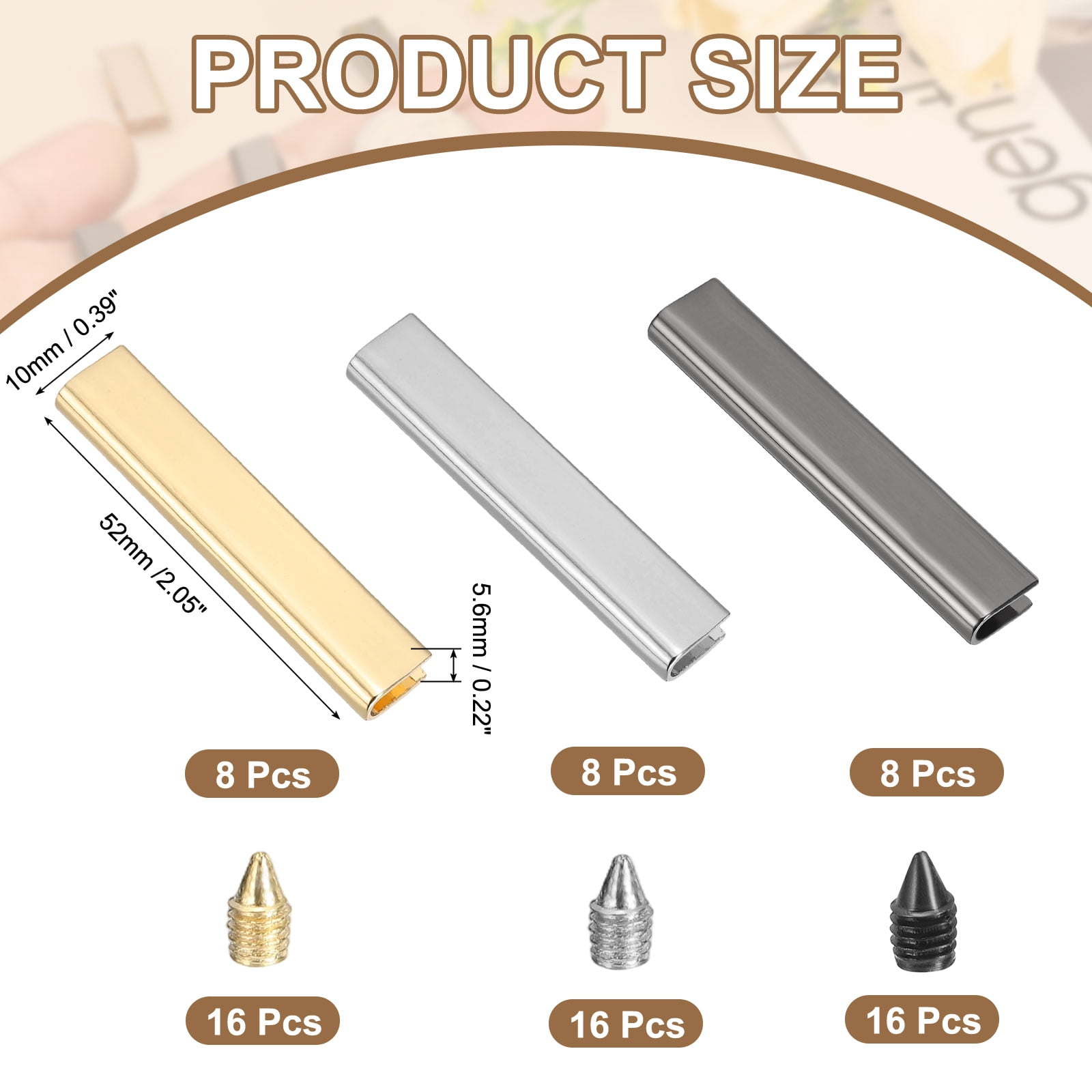 24Pcs Metal Belt Buckle End Tips with Screws, Light Gold,Chrome,Black Zinc Alloy Purse Hardware Belt Tip 0.22 Inch Wide Rectangle Zipper End Cap for DIY Bag Making Belt Clip Clasps