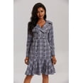 thumbnail image 1 of Vestido de mujer estilo urbano, de manga larga, con estampado de cuadros y doble botonadura y solapa estilo europeo y americano, 1 of 6