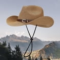thumbnail image 2 of CUZIBR Men Retro Western Cowboy Straw Hat Gradient Color Adjustable Strap Outdoor Curved Rim Visor Hat Fashionable Lightweight Classic Shapeable Wide Brim Cattleman Caps,Khaki,One Size, 2 of 8