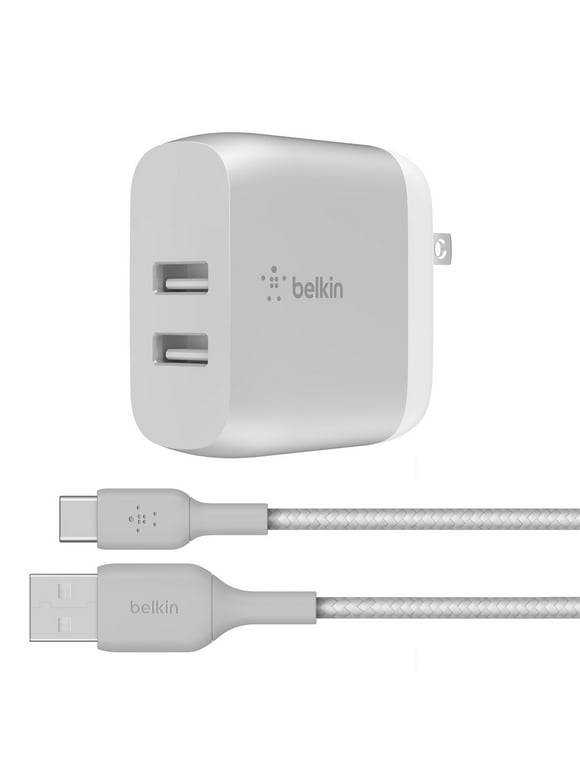Belkin 24W Dual Port USB Wall Charger - USB C Cable Included - iPhone Charger Fast Charging - USB Charger Block for iPhone 15 series Devices, Samsung Galaxy S20, Samsung Note, Google Pixel & more