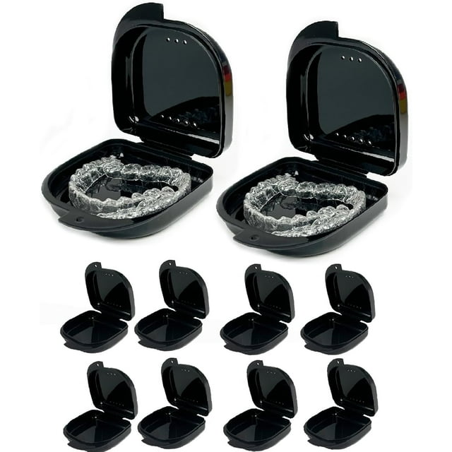 Maoerdental Lot de 10 Boîtes de Rétention, Boîte de Rétention Dentaire avec Trous de Ventilation, Conteneur de Rangement Multicolore pour Protège-Dents d'Aligneur (Noir)