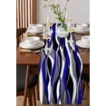 thumbnail image 4 of Blue Black Grey Moire Short Table Runners 36 Inches, Cotton Linen Fabric Table Runner Dresser Scarf, Abstract Modern Geometric Lines Tablerunner for Party/Kitchen/Dinner/Wedding Decor 13''x36'', 4 of 9