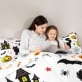 thumbnail image 4 of Feelyou Cartoon Black Cat Twin Bedding, Happy Halloween Pumpkin Castle Bedding Comforter Set, White Orange, Halloween Reversible, 7-Piece, 4 of 7