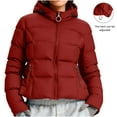 thumbnail image 6 of Otntypg Womens Packable Puffer Jacket Winter Coat with Hood Warm Lightweight Full Zip up Long Sleeve Thickened Down Windproof Thermal Jackets Wine XXXL, 6 of 10