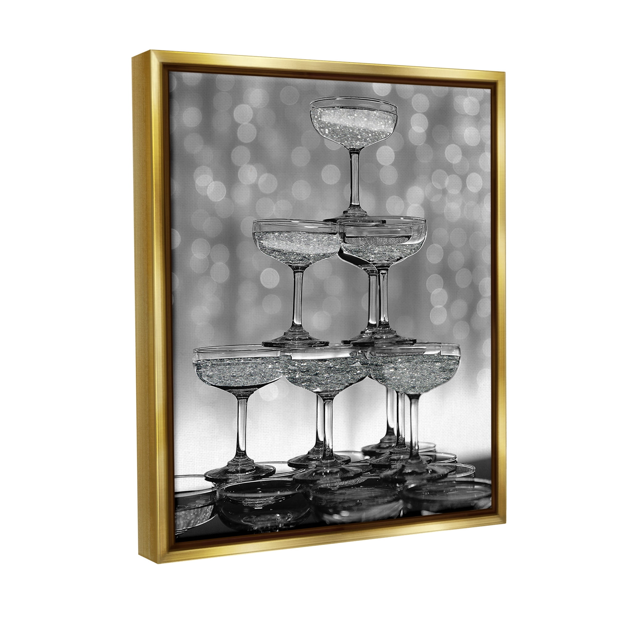 Stupell Industries Stacked Champagne Glasses Food & Beverage Photography Gold Floater Framed Canvas Art Print Wall Art, 17 x 21