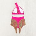 thumbnail image 6 of Bikini Set For Women Two Piece One Shoulder Hollow Out Fringe Hem High Waist Slimming Bathing Suit Y2K Cute Swimwear (M, Hot Pink), 6 of 9
