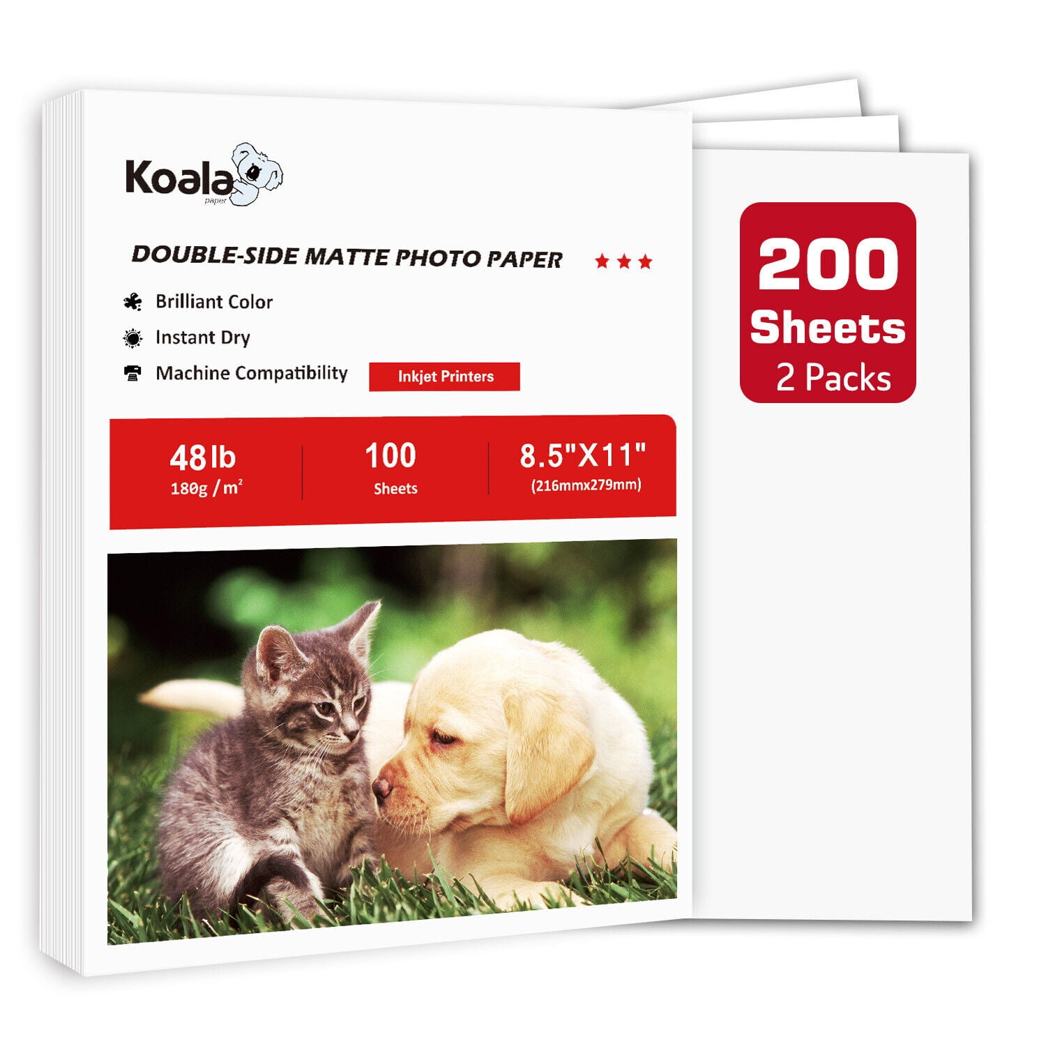 200 Koala Premium Double Sided Matte Inkjet Printer Photo Paper 8.5x11 48lb 180g 11Mil